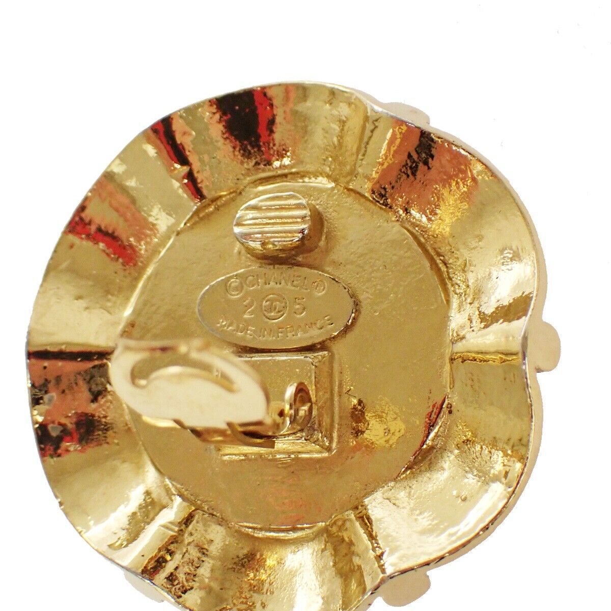 CHANEL CC Logo Round Button Earrings 25 Clip-On Imitation Pearl Gold 31GA593