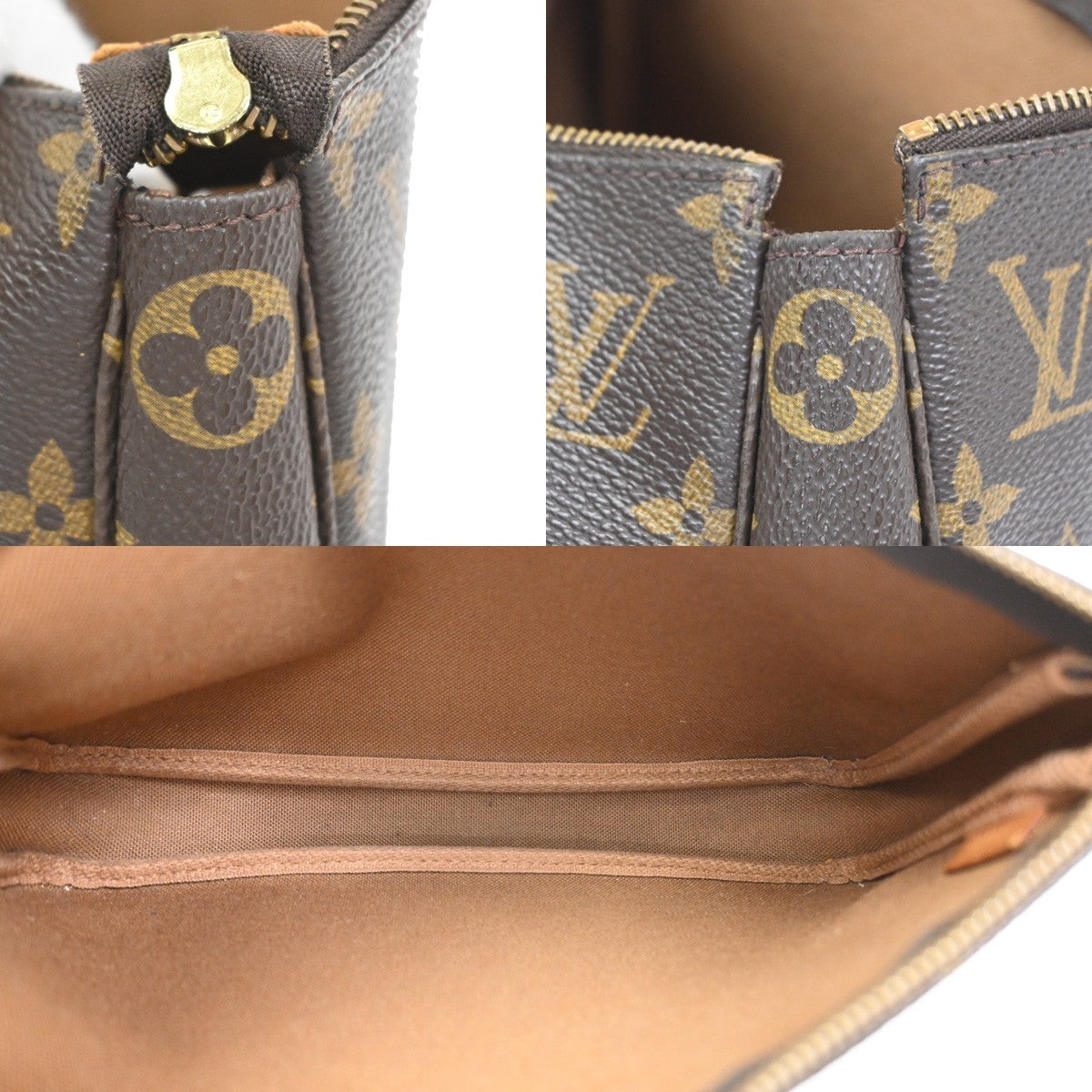 LOUIS VUITTON 2 Set Pochette Accessoires Hand Bag Monogram Leather Brown 62CA917