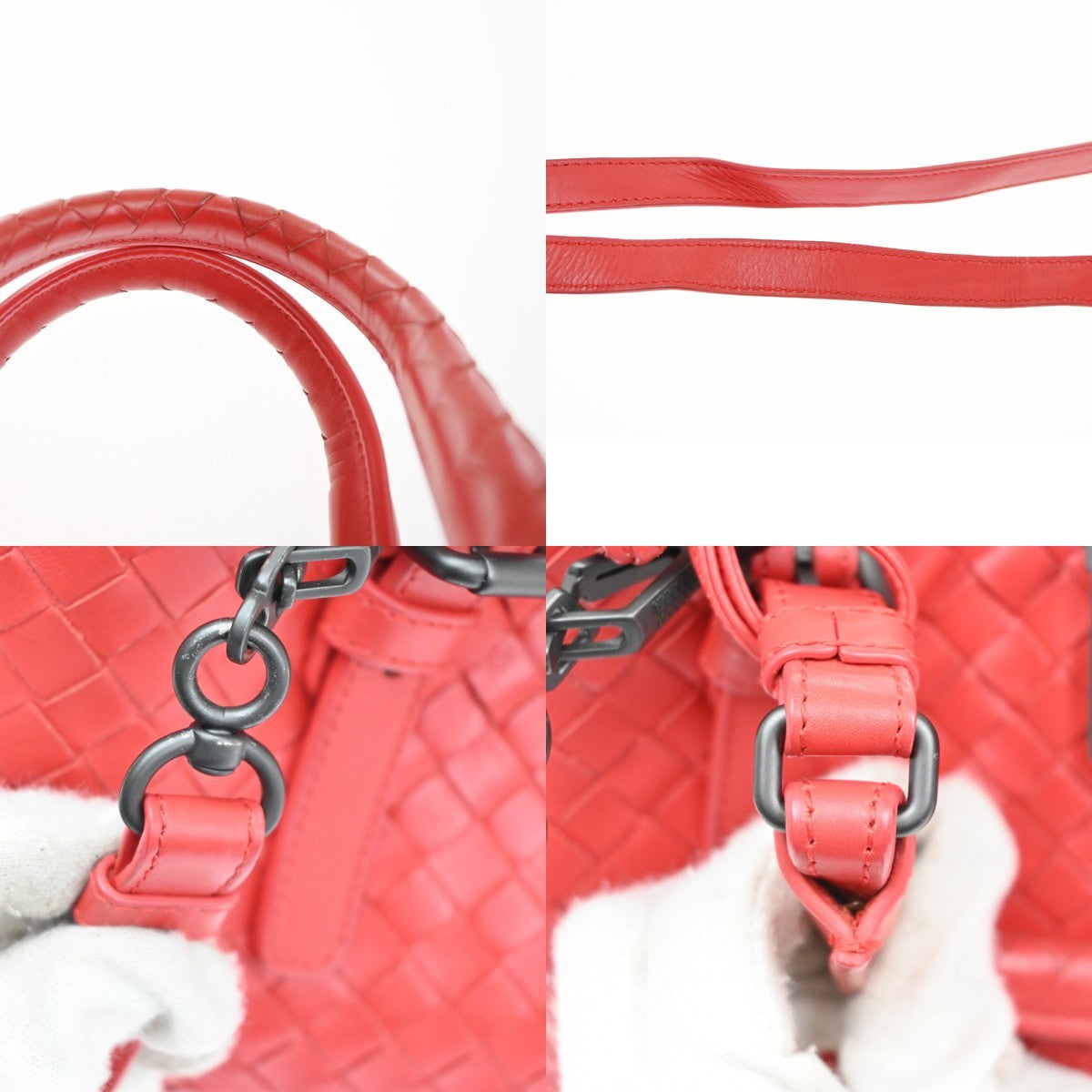BOTTEGA VENETA Logo Intrecciato Roma 2way Shoulder Hand Bag Leather Red 91MA415
