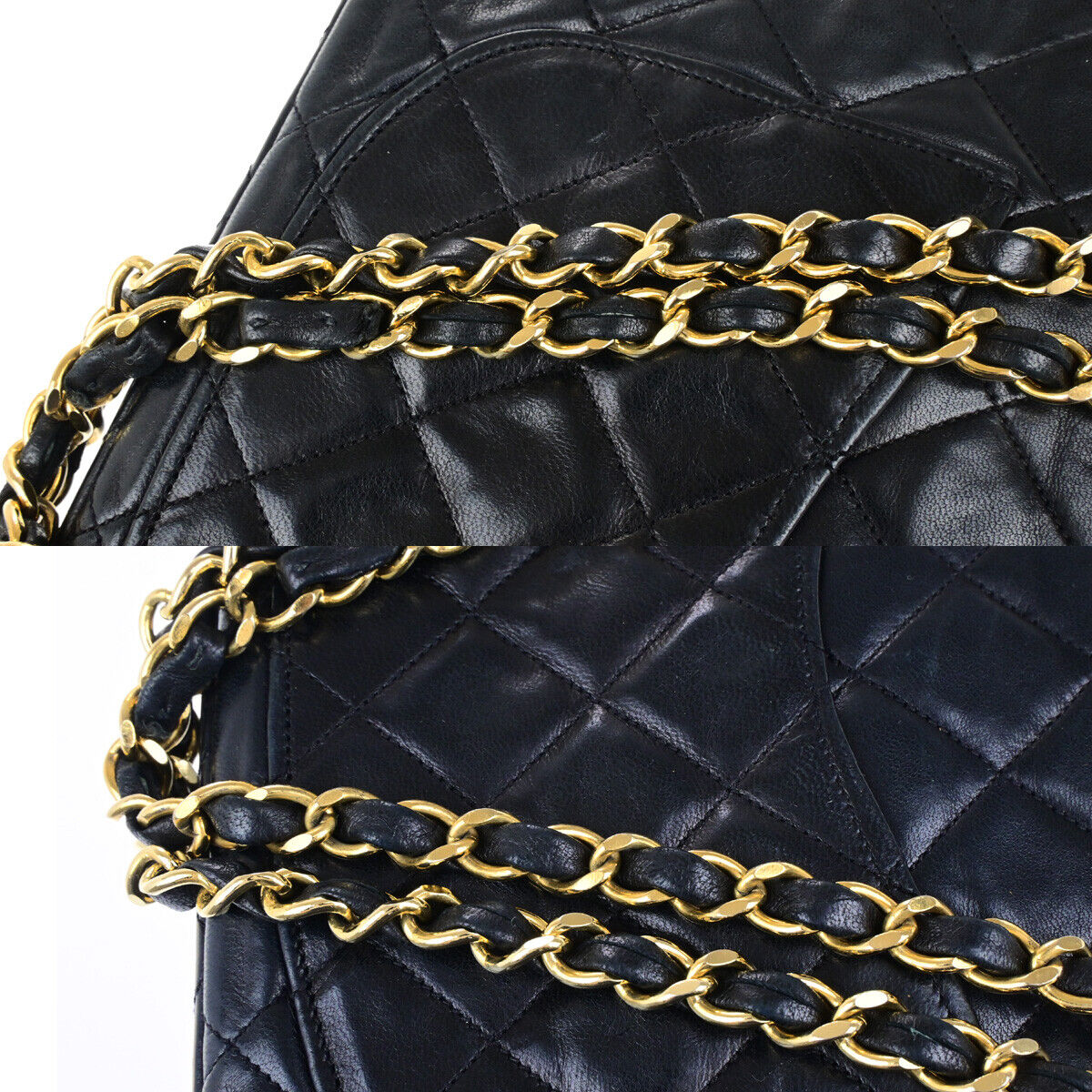 CHANEL CC Matelasse 25 Double Flap Chain Shoulder Bag Leather Black GHW 351RK767