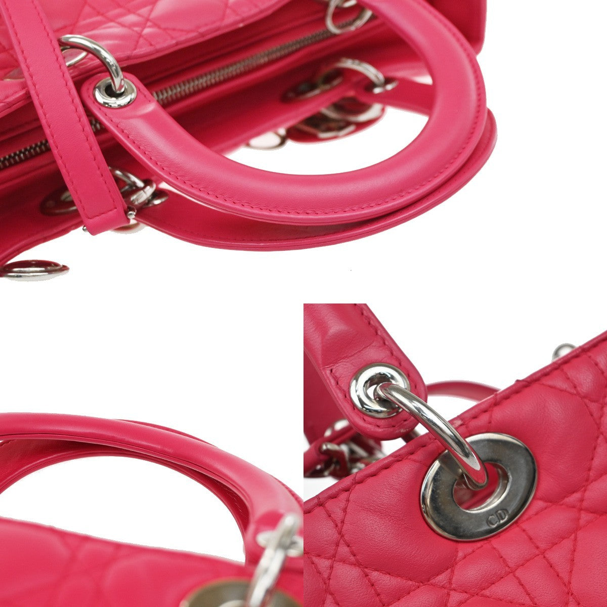 CHRISTIAN DIOR Lady Cannage 2Way Shoulder Hand Bag Leather Pink SHW 683RF675