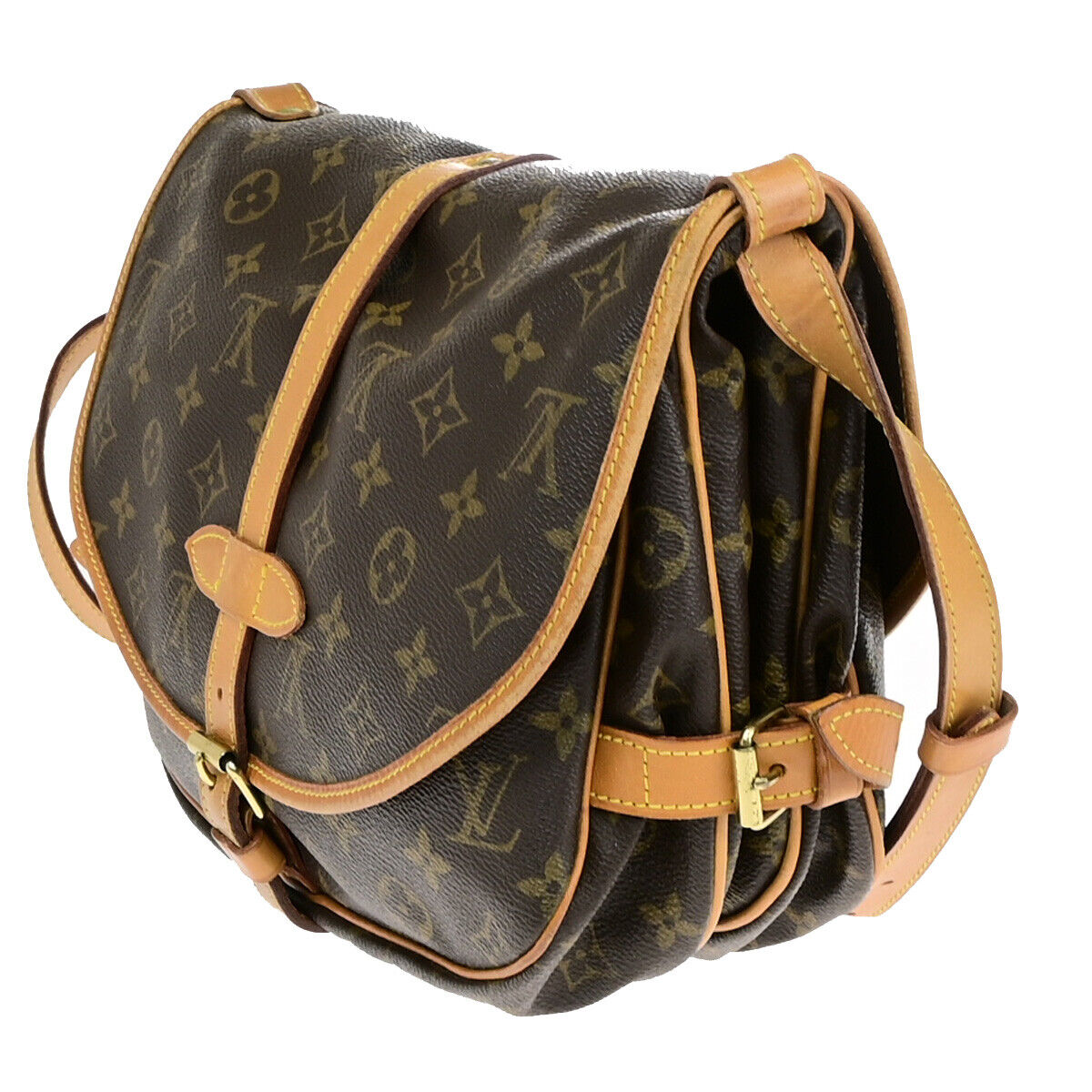LOUIS VUITTON Logo Saumur 30 Shoulder Bag Monogram Leather Brown M42256 18YF645