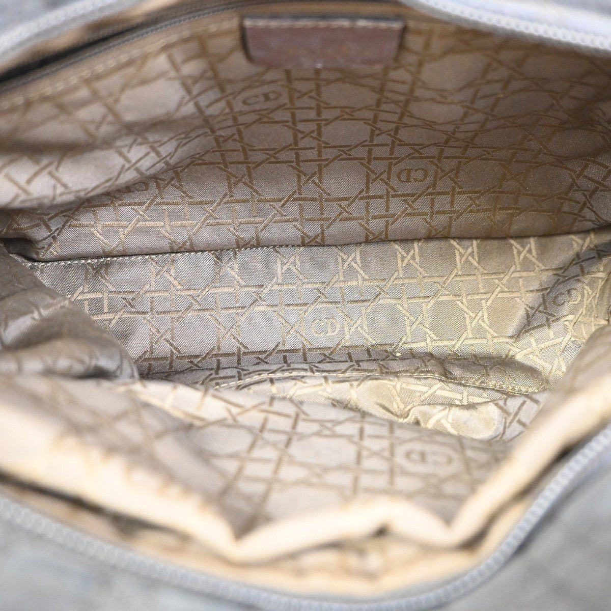 CHRISTIAN DIOR Logo Lady Cannage Hand Bag Nylon Leather Brown GHW Italy 70KC638