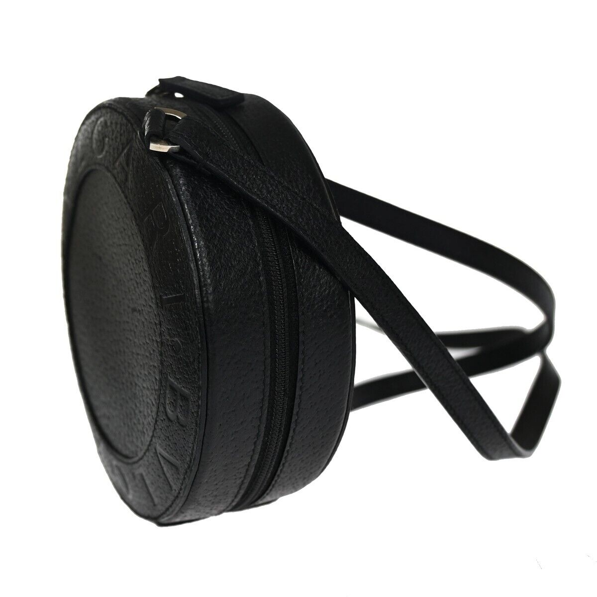 BVLGARI Logo Yoyo Round Crossbody Shoulder Bag Leather Black SHW Italy 80GA870