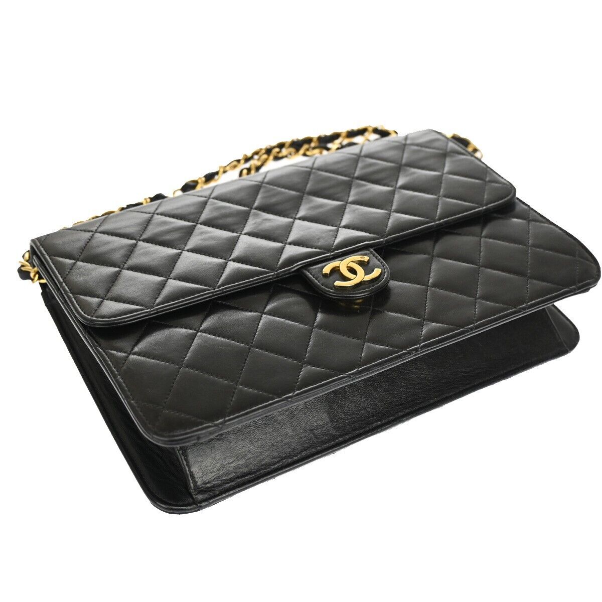 CHANEL CC Logo Matelasse Chain Shoulder Bag Leather Black GHW France 876RF086