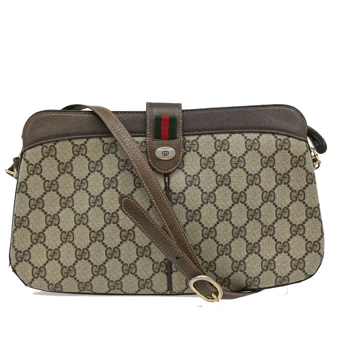 GUCCI GG Pattern Sherry Shoulder Bag PVC Leather Brown Beige GHW Italy 04DA034