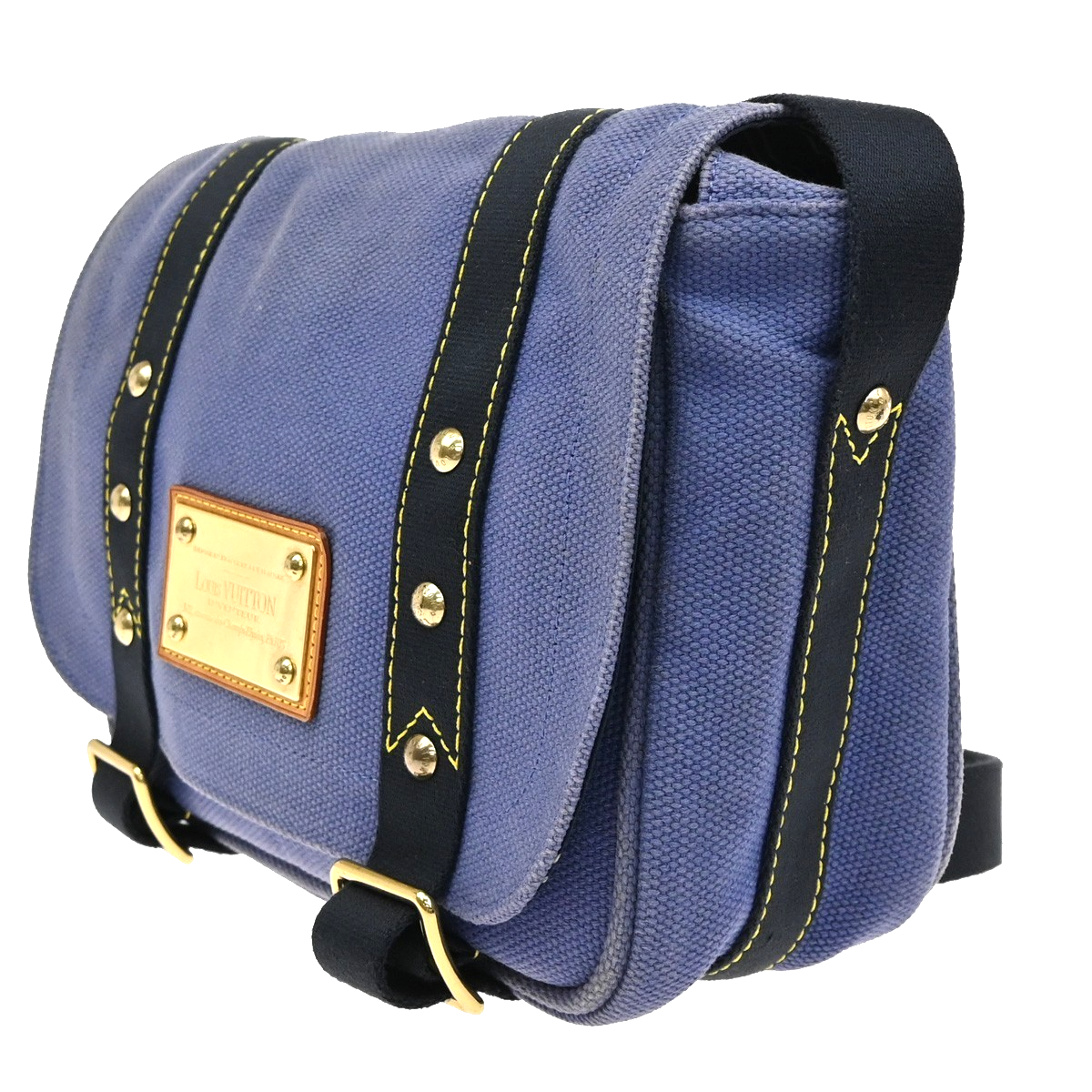 LOUIS VUITTON Busas PM Shoulder Bag Antigua Canvas Leather Blue M40073 65YH830