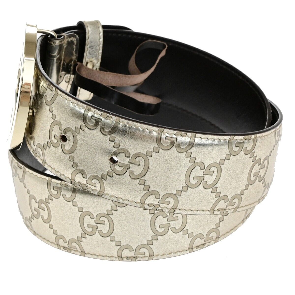 GUCCI GG Logo Interlocking Guccissima Belt 75/30 Leather Silver Italy 36EB415