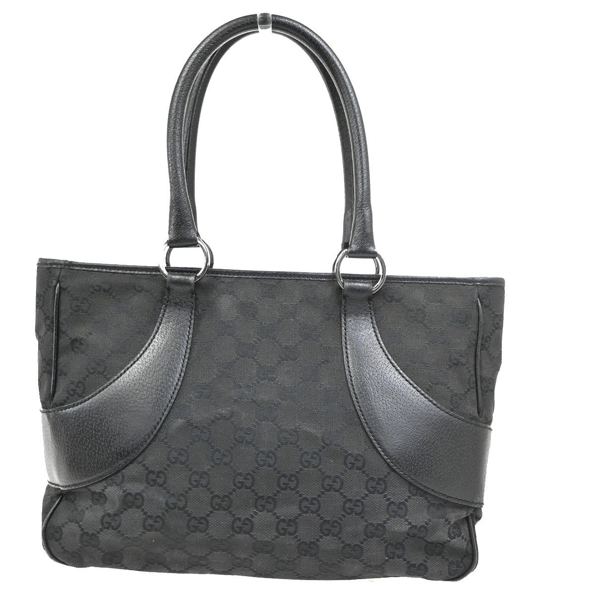 GUCCI Logo GG Pattern Shoulder Tote Bag Canvas Leather Black SHW Italy  61PA141