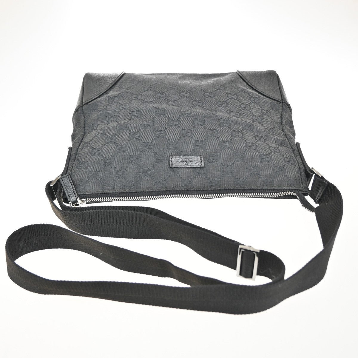 GUCCI Logo GG Pattern Shoulder Bag Canvas Leather Black SHW Italy 35MA141