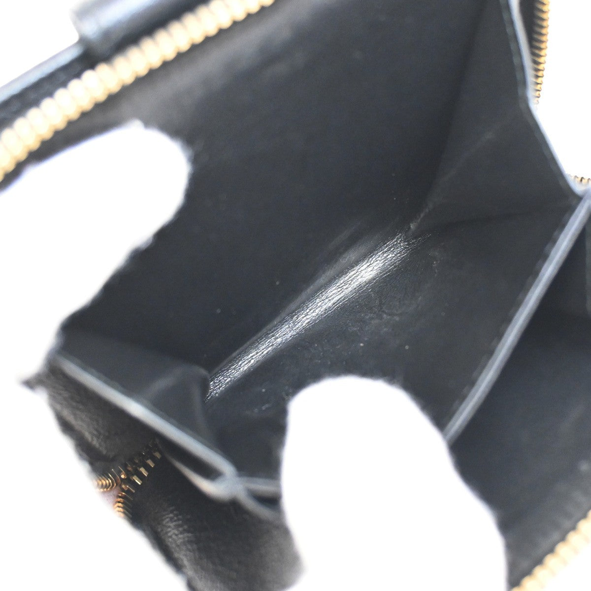 YVES SAINT LAURENT YSL Zipper Around Compact Wallet Purse Leather Black 31KA656