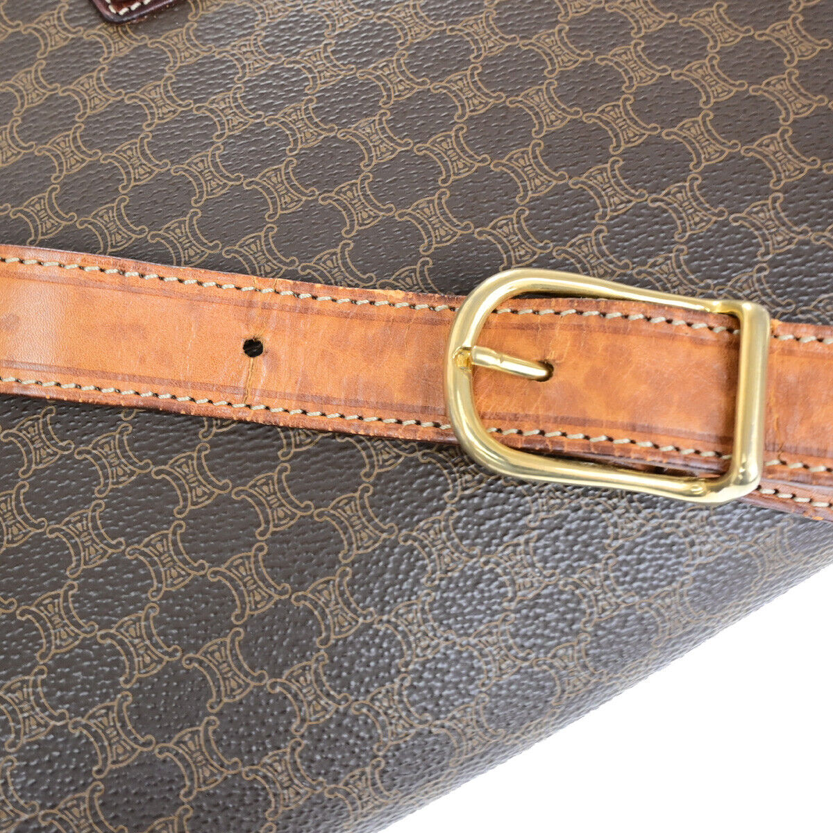 CELINE Logo Macadam Pattern Shoulder Bag PVC Leather Brown GHW Italy 05YF255