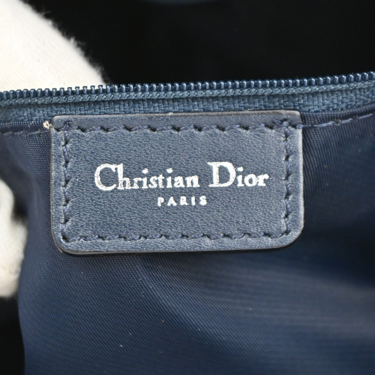 CHRISTIAN DIOR Logo Trotter Pattern shoulder Bag Canvas Leather Navy 93TA658