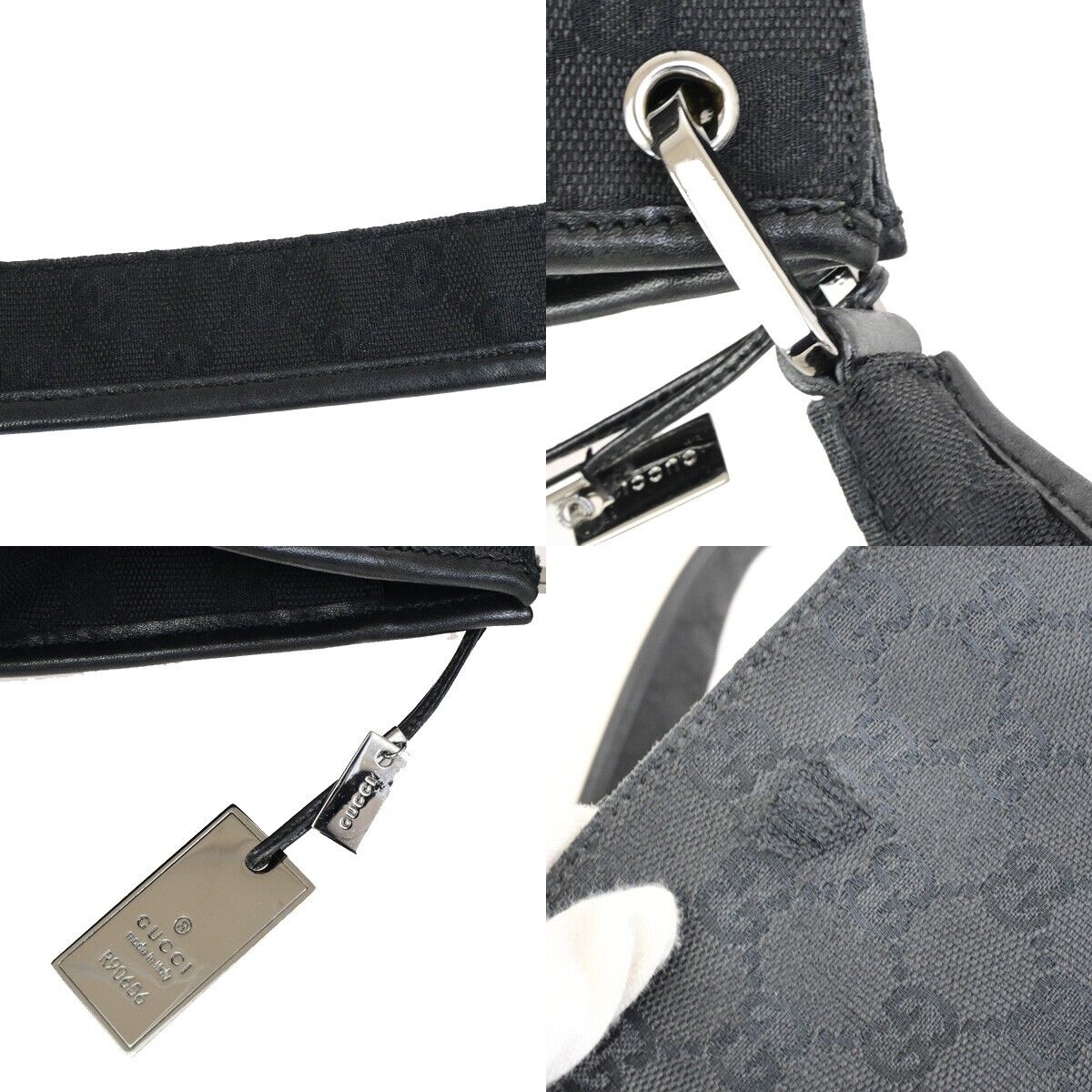 GUCCI Logo GG Pattern Cross Body Shoulder Bag Canvas Leather Black Italy 01FB473
