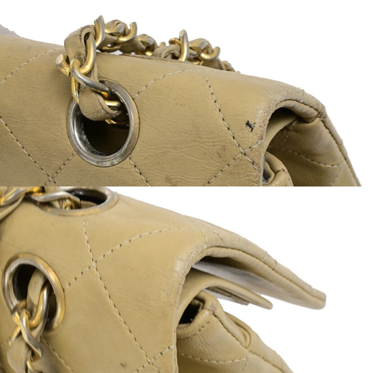 CHANEL CC Matelasse 25 Double Flap Chain Shoulder Bag Leather Beige GHW 636FB329