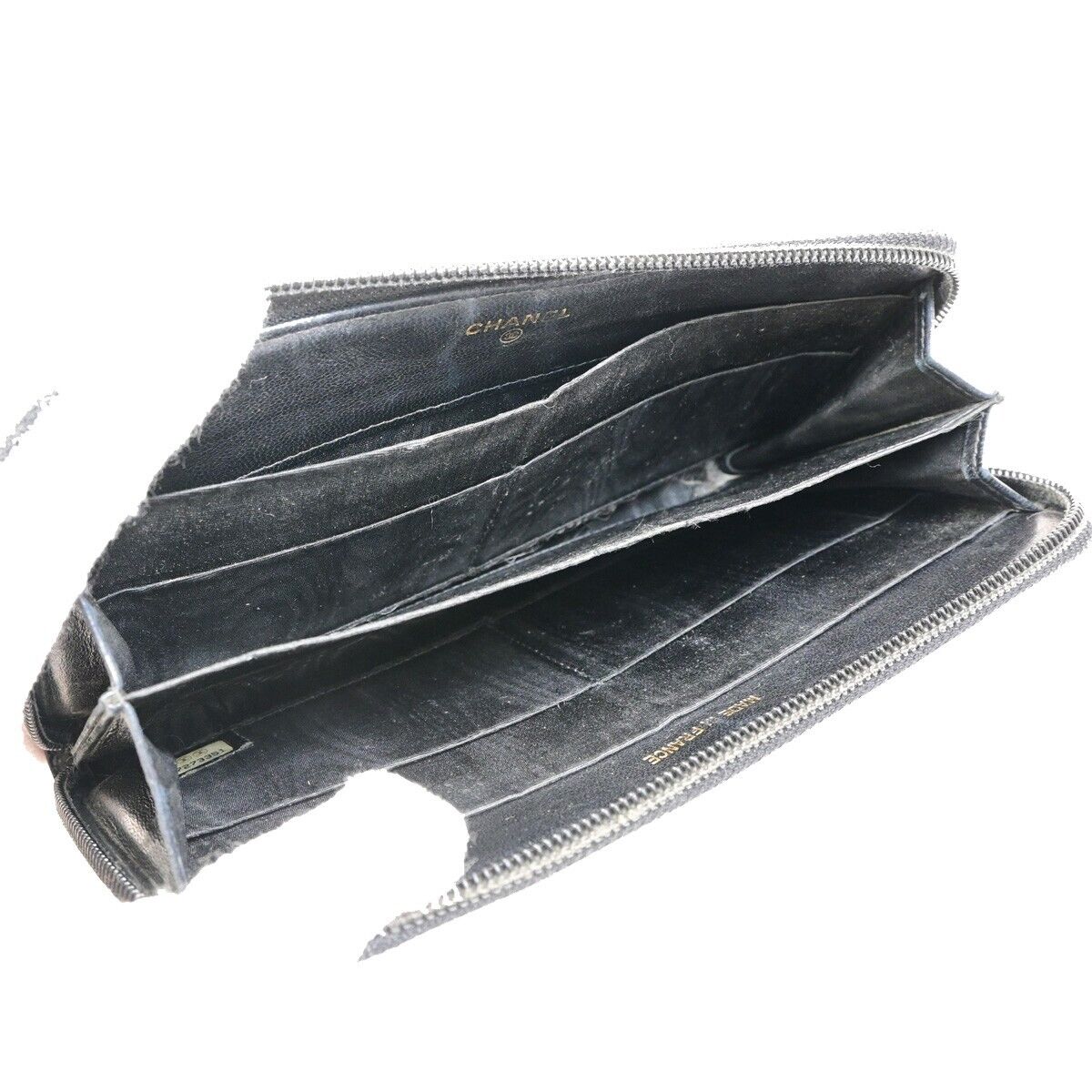 CHANEL CC Long Zip Around  Wallet Purse Caviar Skin Leather Black GHW 04FA616