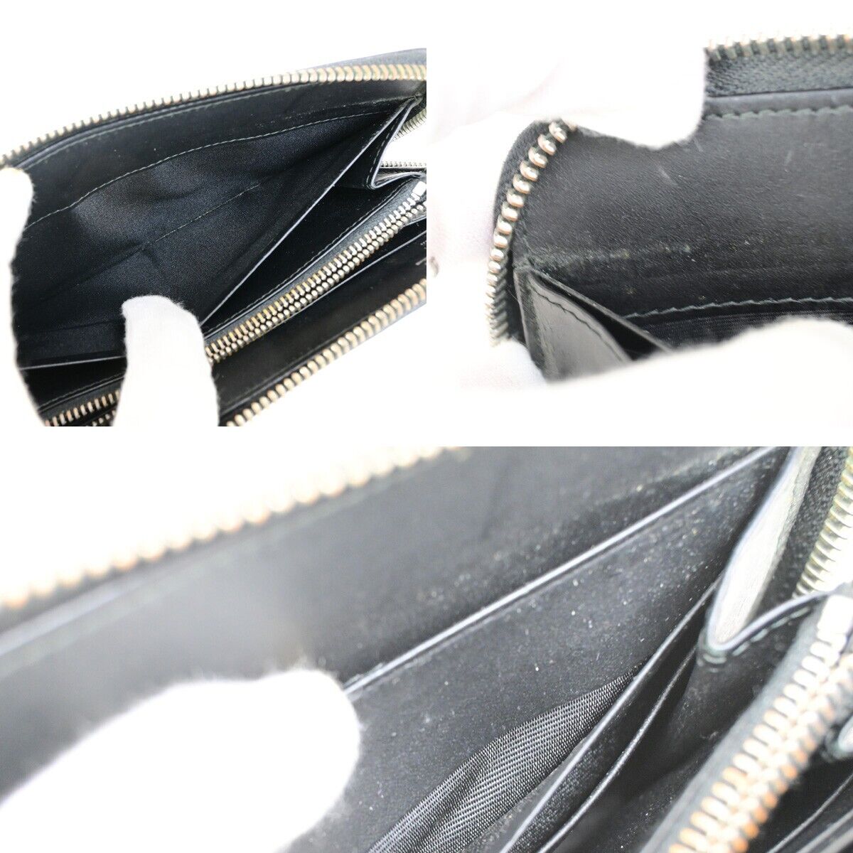 LOEWE Logo Anagram Long Zipper Wallet Embossed Leather Black Spain 69FB177