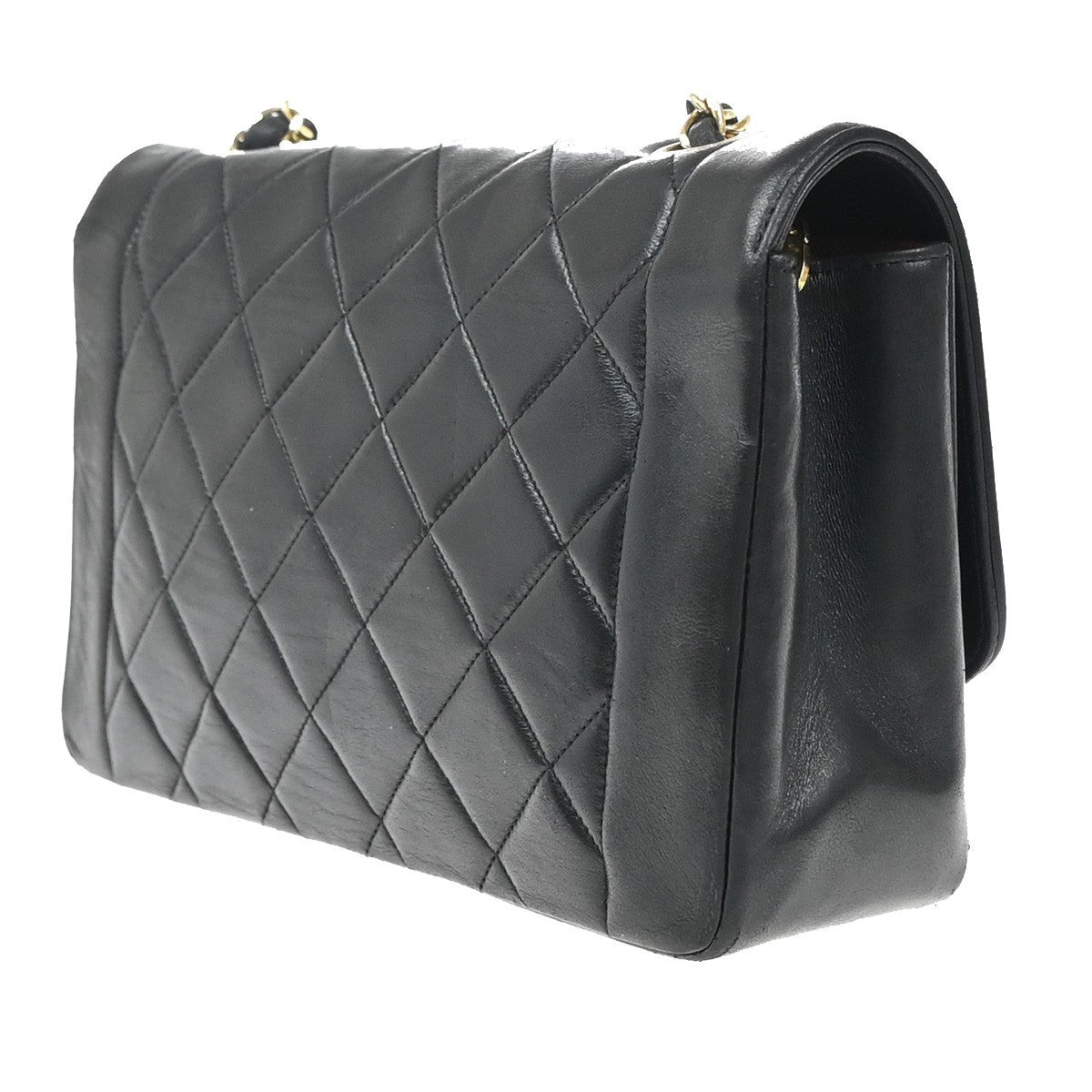 CHANEL CC Logo Diana Matelasse 25 Chain Shoulder Bag Leather Black GHW 629RF597