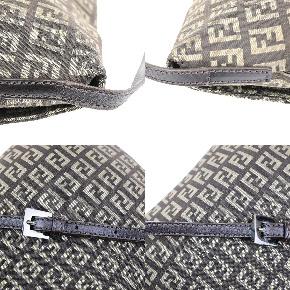 FENDI Logo Zucchino Shoulder Bag Canvas Leather Brown SHW Italy 70SJ496