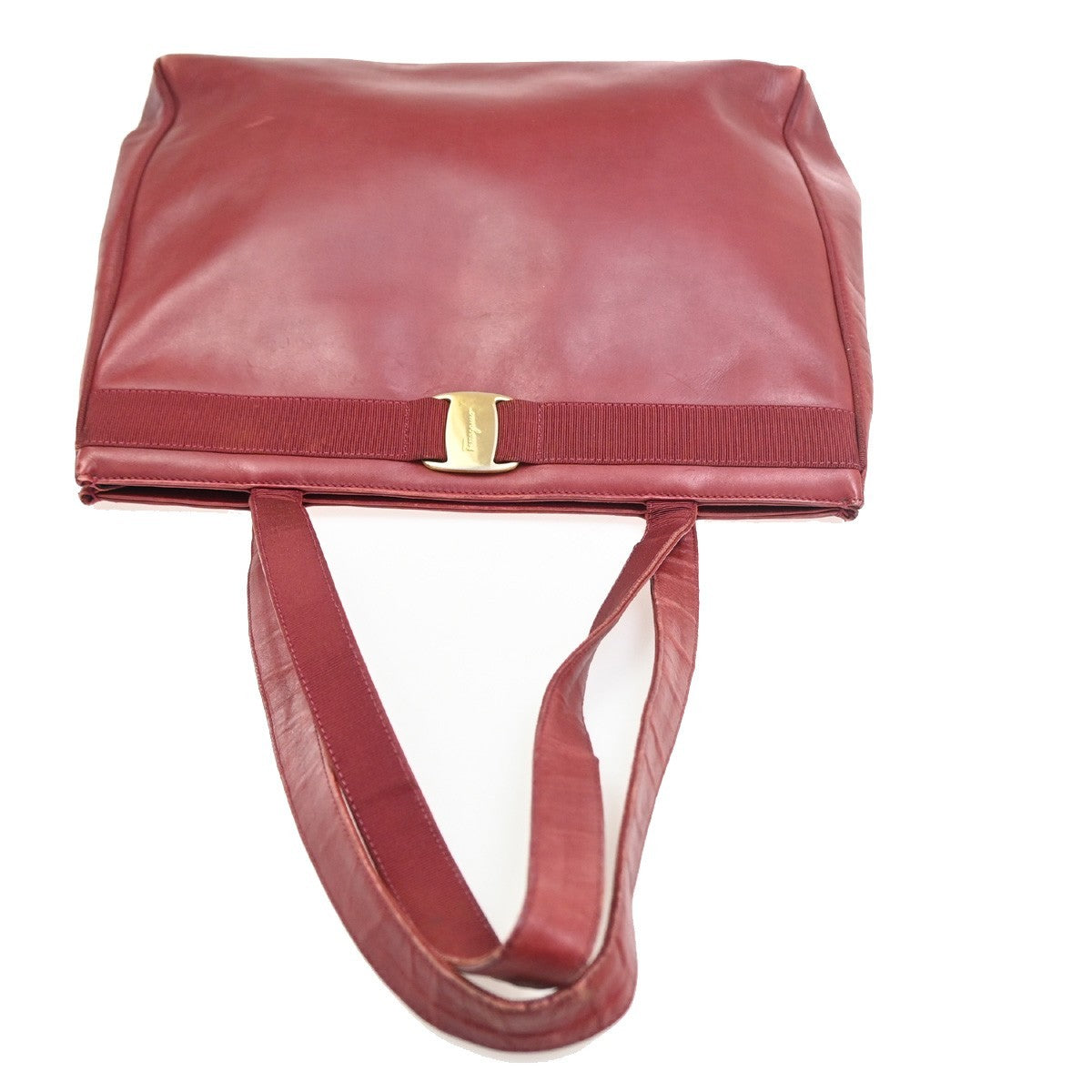 SALVATORE FERRAGAMO Logo Vara Shoulder Bag Canvas Leather Red Italy 01KC519