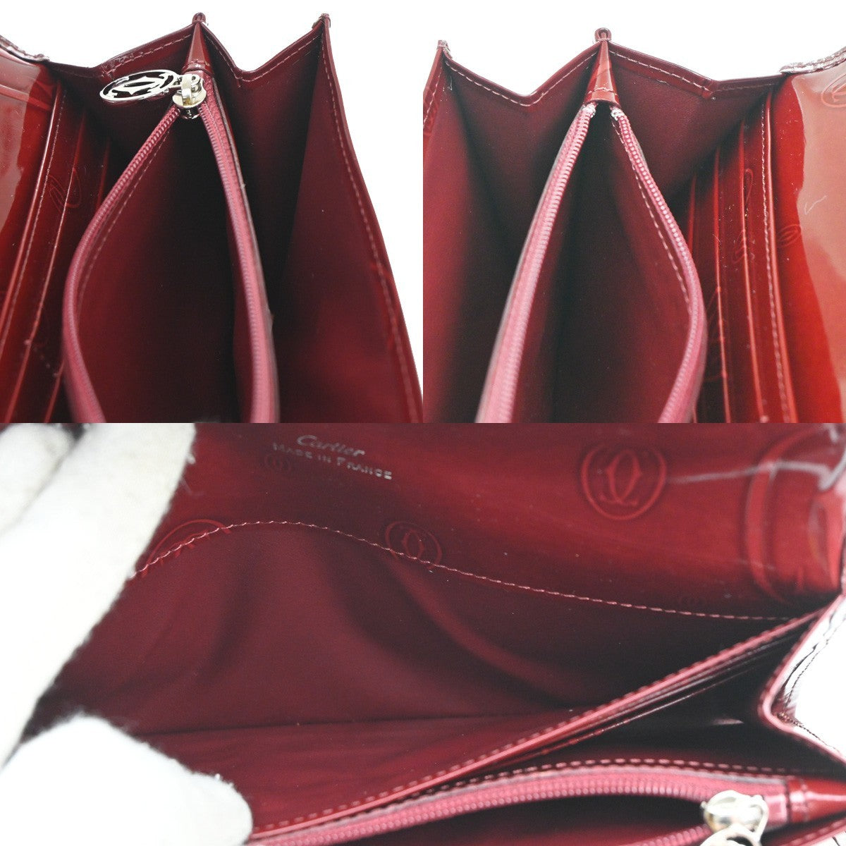 CARTIER 2C Logo Happy Brithday Bifold Wallet Patent Leather Red SHW 66RL556