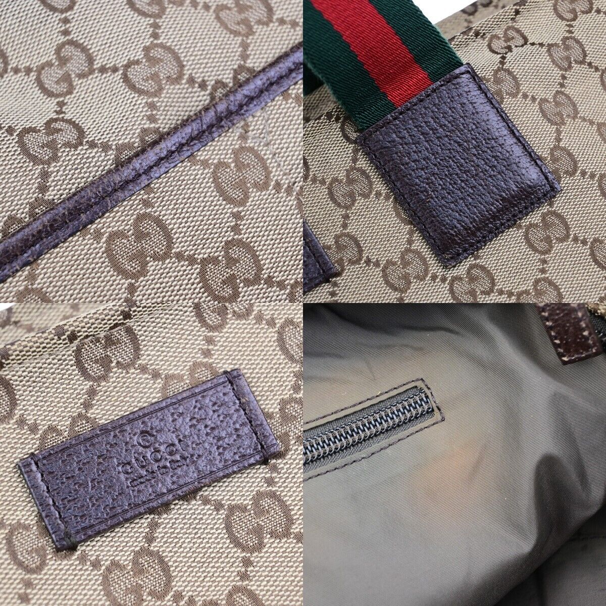 GUCCI Sherry GG Pattern Mothers Shoulder Tote Bag Canvas Leather Brown 85EB834