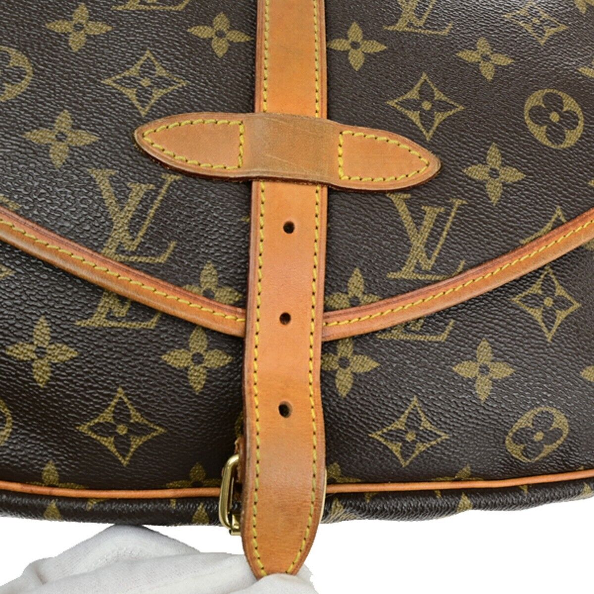 LOUIS VUITTON Logo Saumur 30 Shoulder Bag Monogram Leather Brown M42256 13SH865