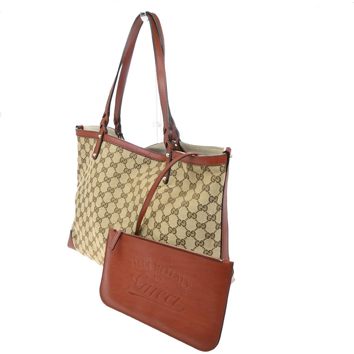 GUCCI Logo GG Pattern Shoulder Tote Bag Canvas Leather Brown Red 73CA651