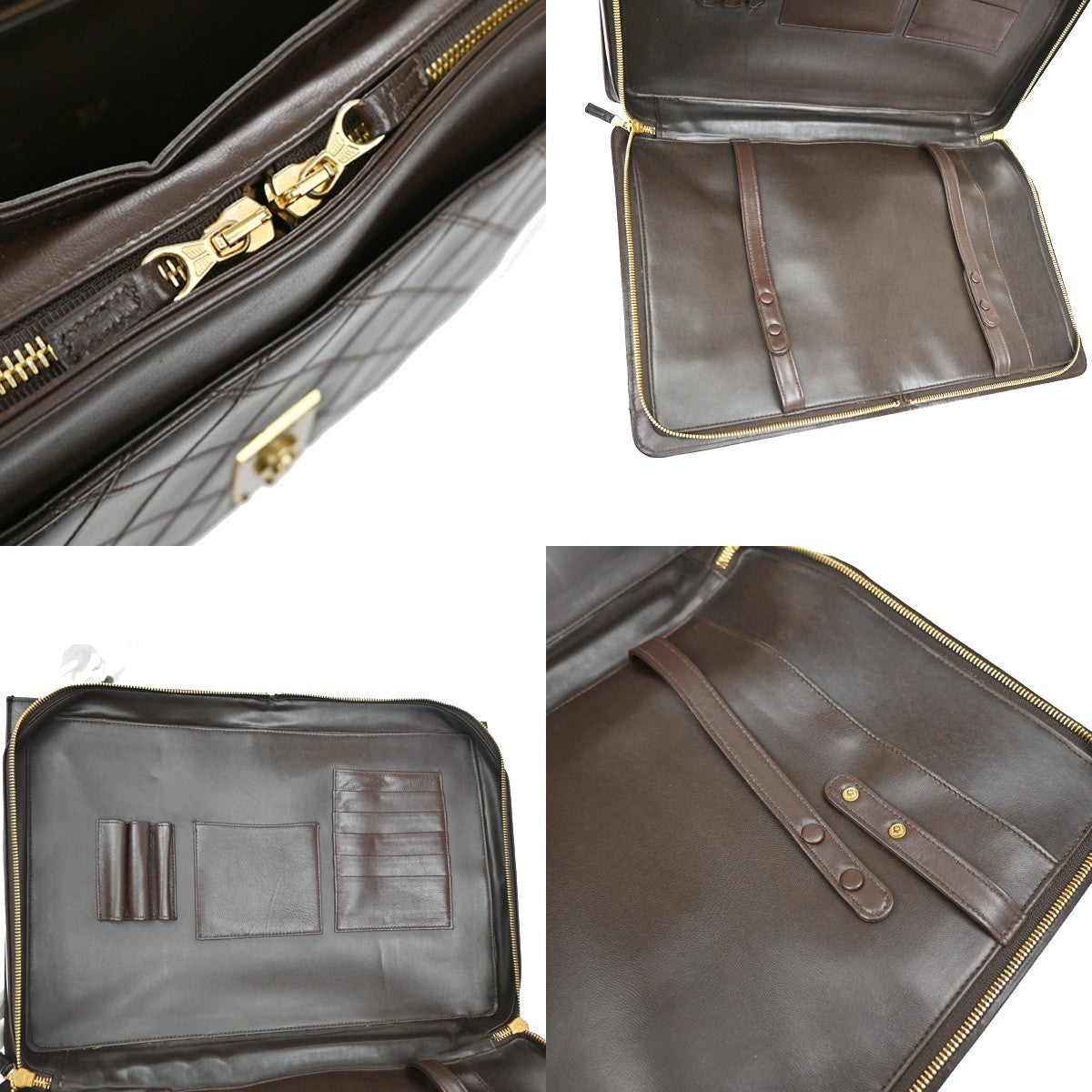 CHANEL Logo Bicolore Business Briefcase Hand Bag Leather Brown GHW VTG 45RL314