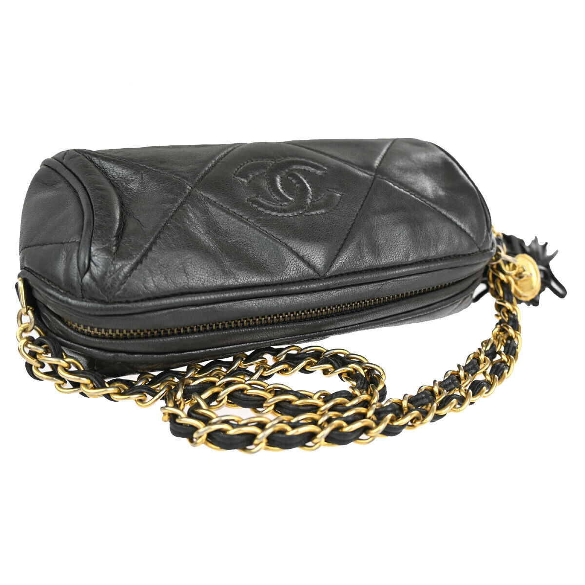 CHANEL CC Tassel Mini Matelasse Chain Shoulder Bag Leather BK Vintage 614RJ709