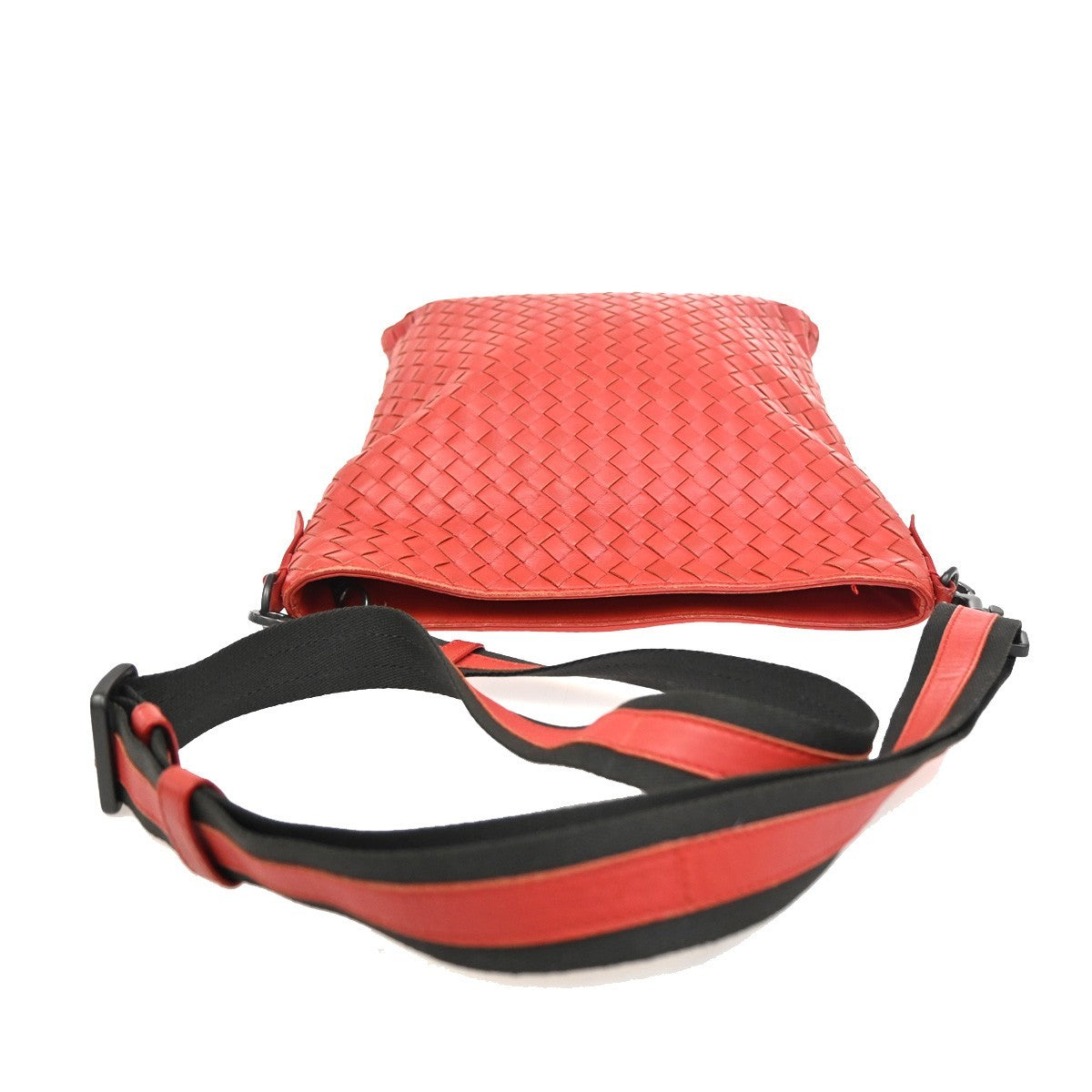BOTTEGA VENETA Intrecciato Logo Messenger Crossbody Bag Leather Red 79ZA123