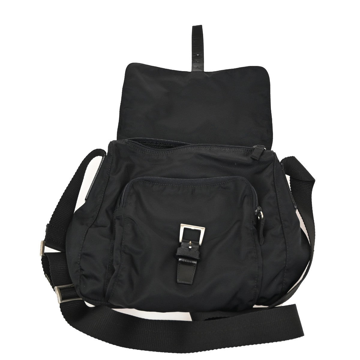 PRADA MILANO Logo Tessuto Prada  Shoulder Bag Nylon Leather Black Italy 35KB622