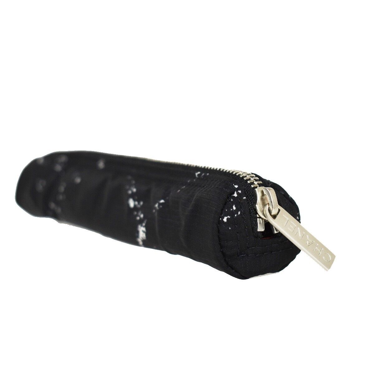 CHANEL CC Logo Travel Line Pen Case Pouch Nylon Black Silver France 05RH704