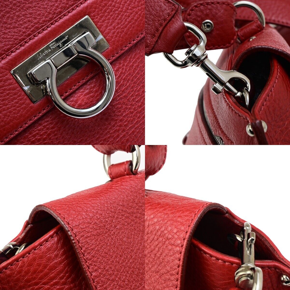 SALVATORE FERRAGAMO Gancini 2Way Shoulder Hand Bag Leather Red SHW 34ED318