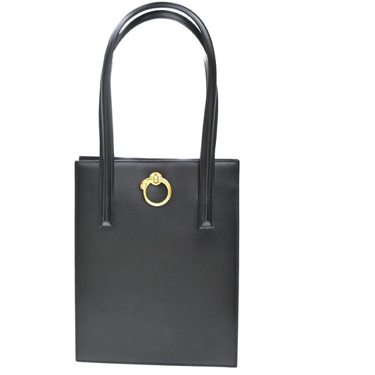 CARTIER Logo Panthere De Cartier Shoulder Hand Bag Leather Black Italy 73RL770