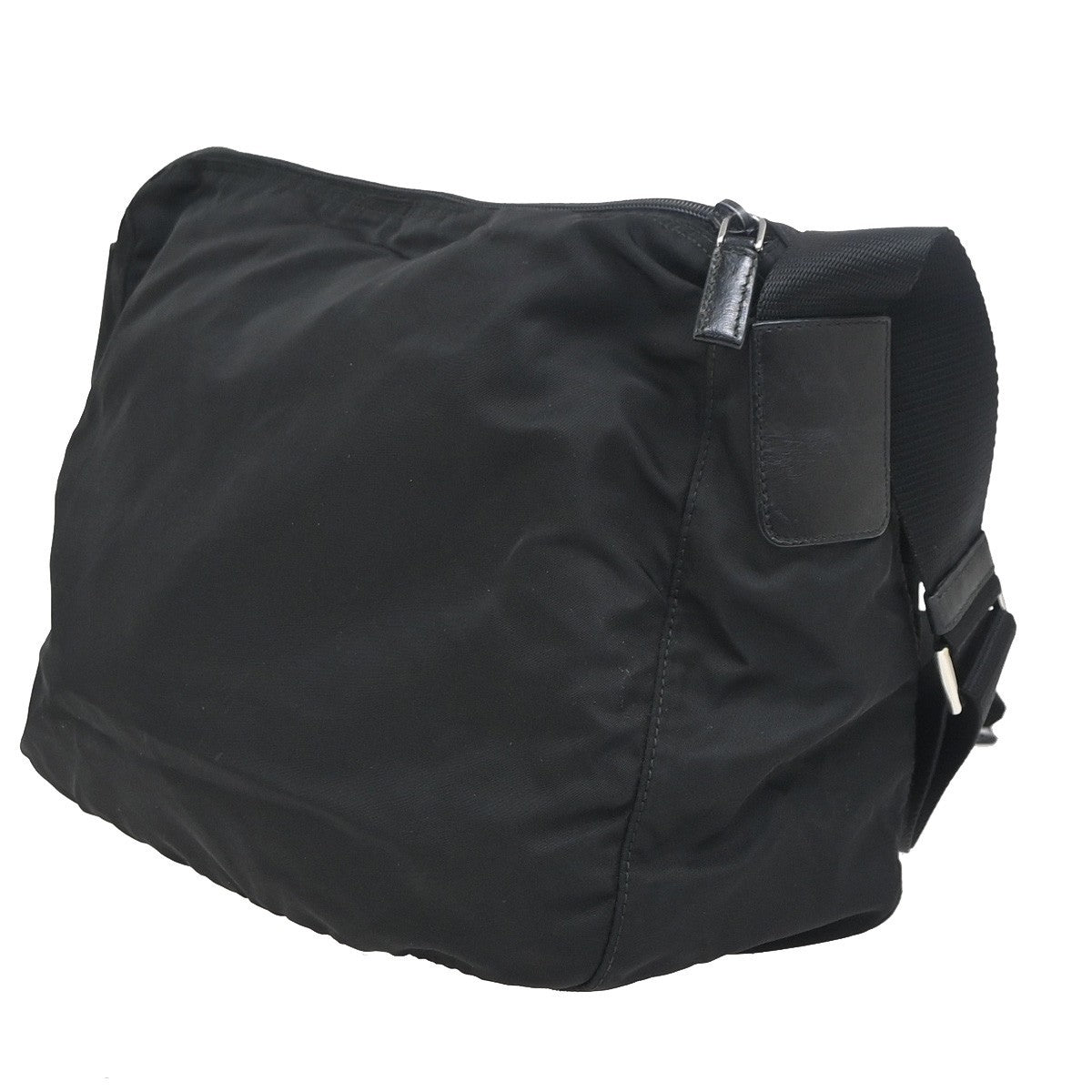 PRADA MILANO Tessuto Plate Messenger Bag Nylon Leather Black SHW Italy 02ZA370