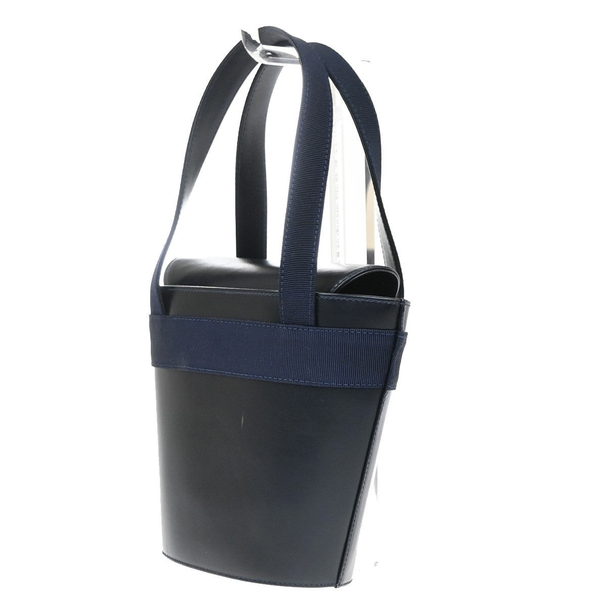 SALVATORE FERRAGAMO Logo Vara Hand Bag Leather Canvas Navy Blue GHW 64CA767