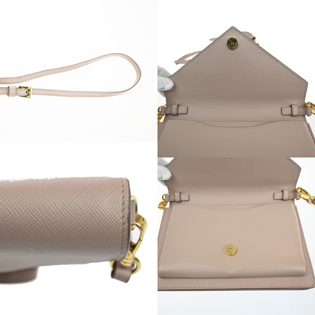 PRADA Logo Shoulder Hand Bag Saffiano Leather Pink Beige GHW Italy 18RL881