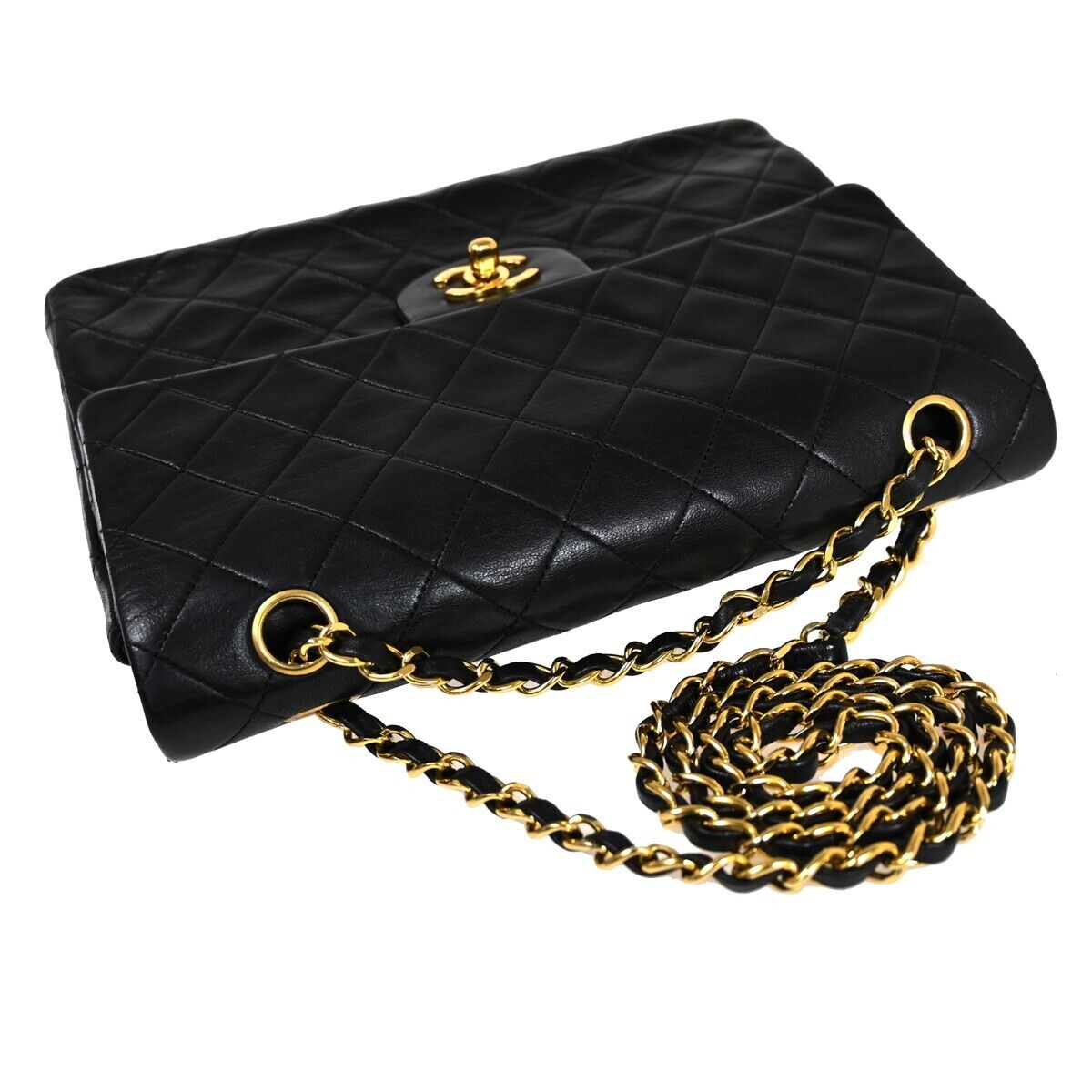 CHANEL CC Matelasse 25 Chain Shoulder Bag Leather Black GHW Vintage 343RH834