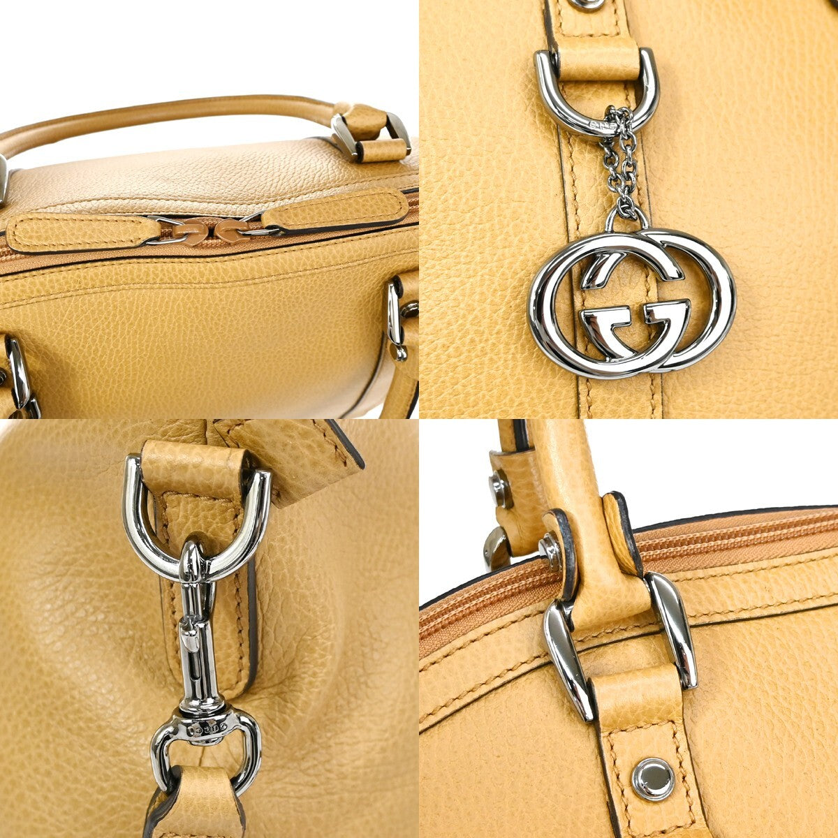 GUCCI GG Interlocking Charm 2Way Shoulder Hand Bag Leather Beige Silver 84KB518