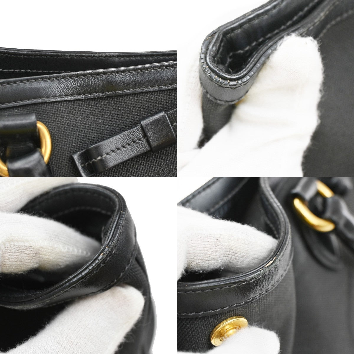 PRADA Logo Jacquard Shoulder Hand Bag Canvas Leather  Black GHW 30SA098