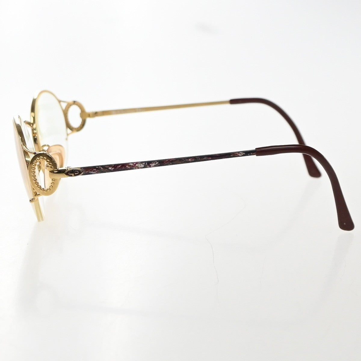 CHRISTIAN DIOR Logo Reading Glasses Eye Wear Metal Plastic Gold Red 09KP535