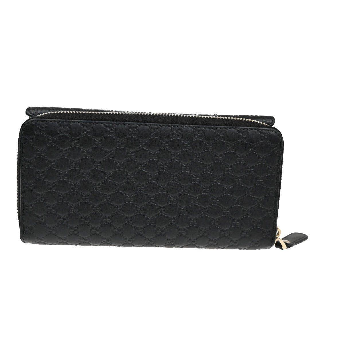 GUCCI Logo Guccissima GG Pattern Long Zipper Wallet Leather Black Gold 65FC165