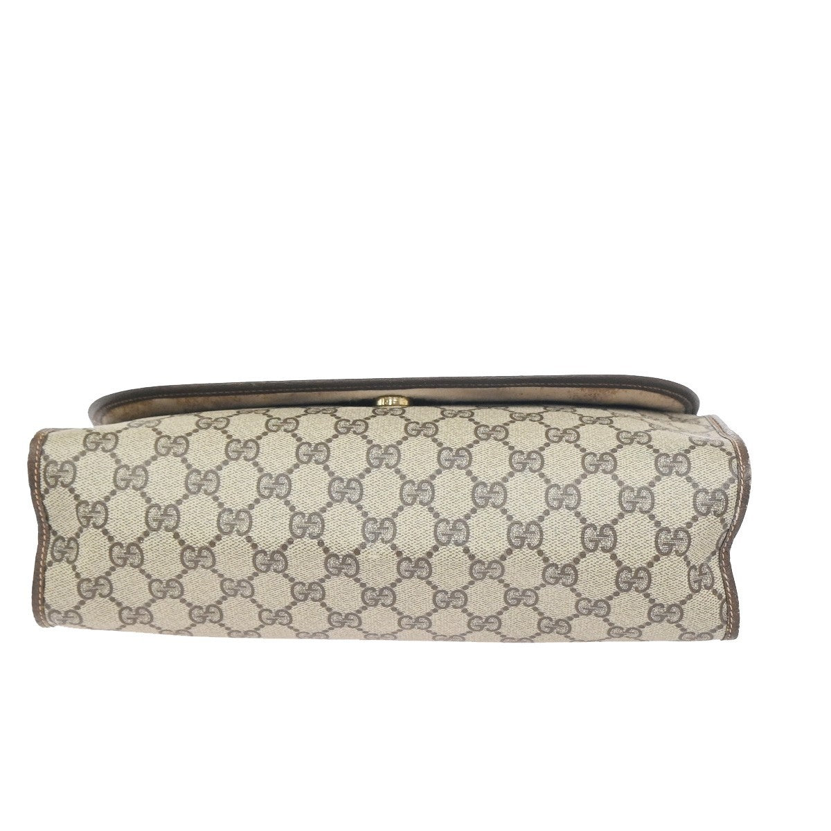 GUCCI GG Web Sherry Line Clutch Bag PVC Leather Beige Brown Italy 09ZA321