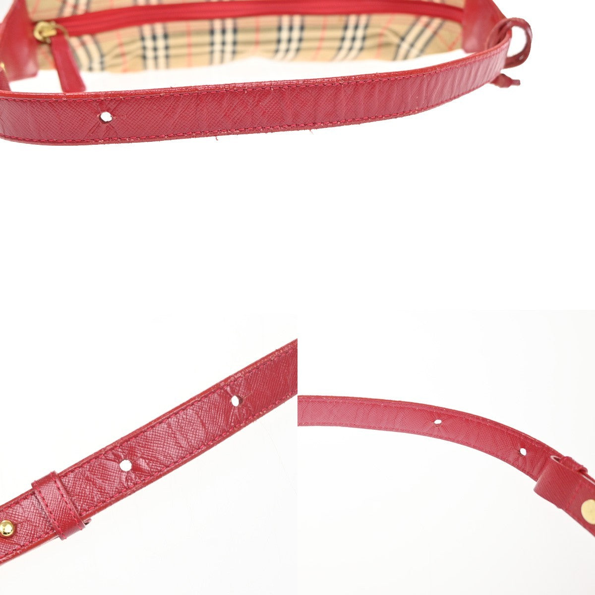 Burberrys Logo Nova Check Shoulder Hand Bag Canvas Leather Beige Red GHW 32RL976