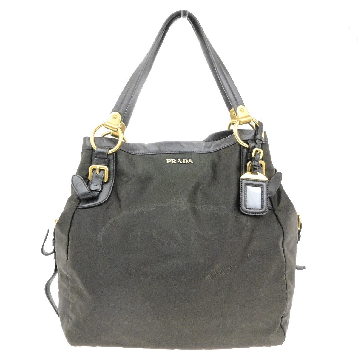PRADA Logo Tessuto Shoulder Hand Bag Nylon Leather Brown Khaki GHW 81EE120