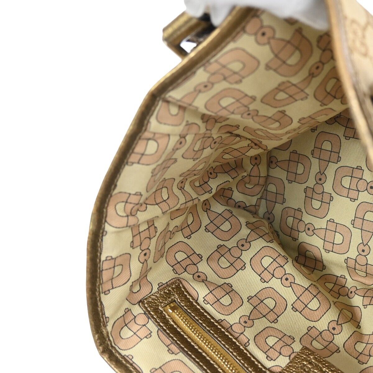 GUCCI GG Pattern Sherry Mini Hand Bag canvas Leather Beige Gold Italy 67DA078
