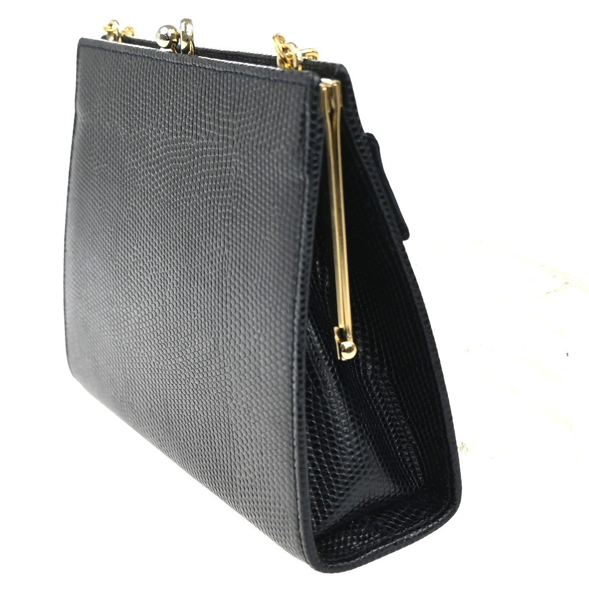SALVATORE FERRAGAMO Shoulder Bag Embossing Leather Navy Blue GHW Italy 38MA199