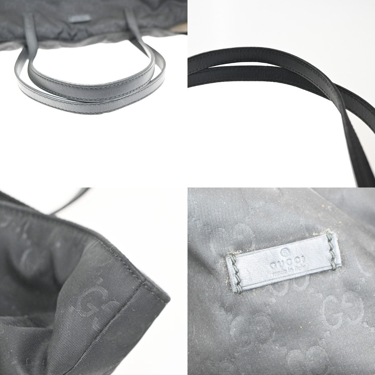 GUCCI Logo GG Pattern Shoulder Tote Bag Nylon Leather Black Italy 61KC993