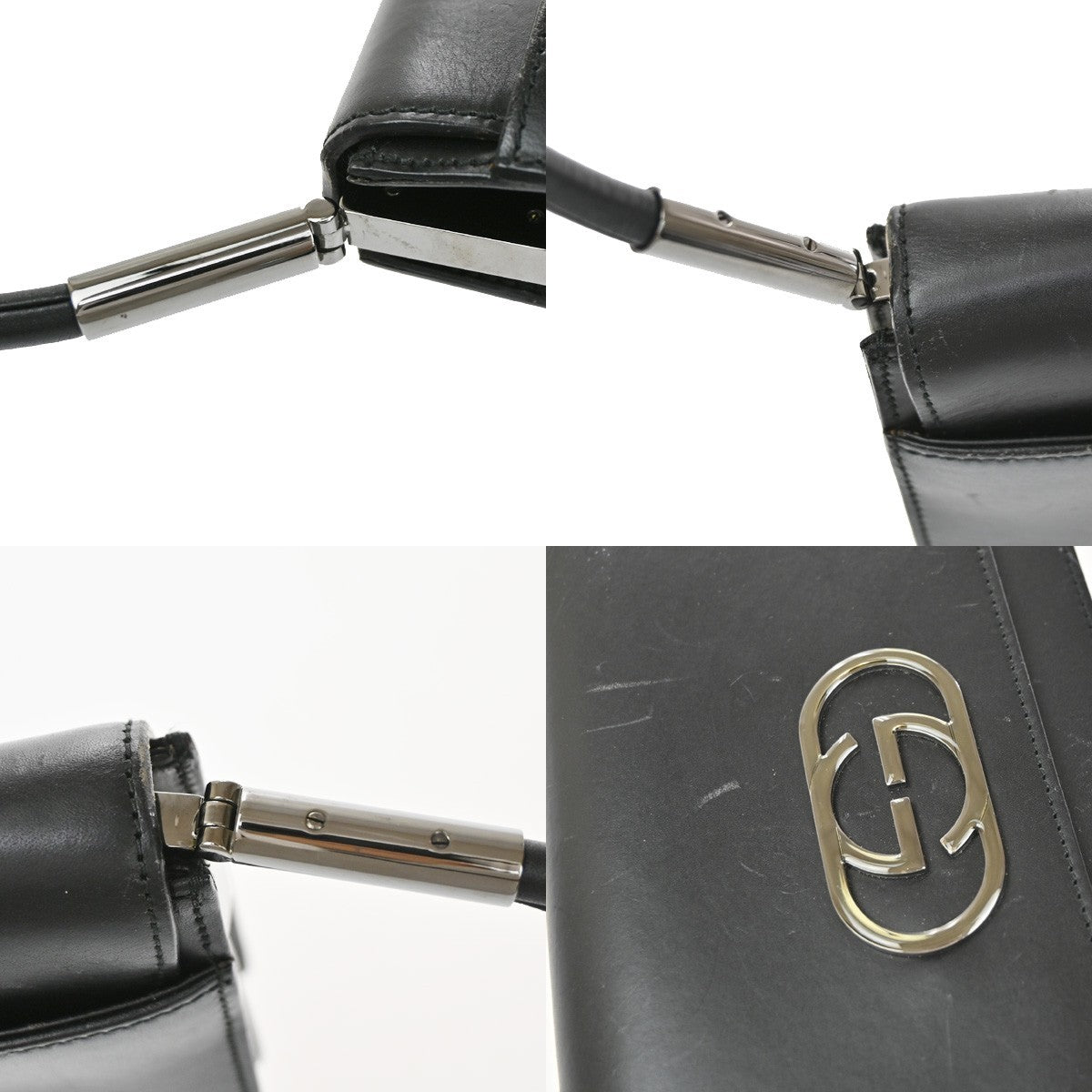GUCCI Logo GG Shoulder Hand Bag Leather Black SHW Italy 66YJ174